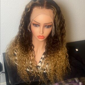 Brown to Honey Blonde Ombre Lace Front Curly Wig - Women Hair